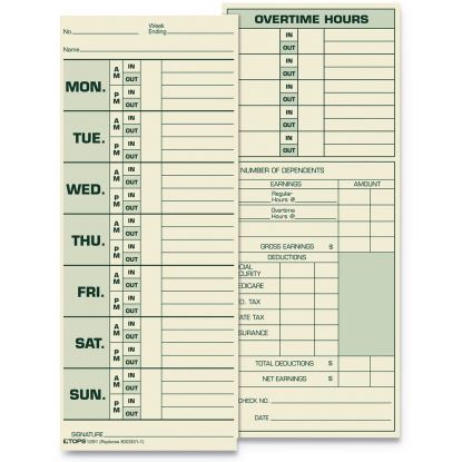 Time Clock Cards, Replacement for 331-10, Two Sides, 3.5 x 8.5, 500/Box1