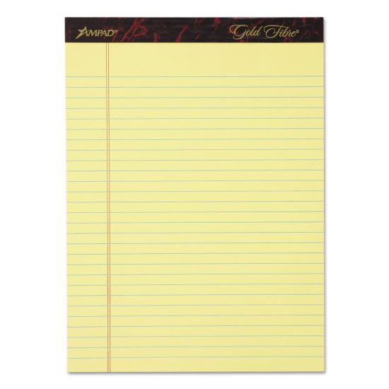 Gold Fibre Writing Pads, Wide/Legal Rule, 50 Canary-Yellow 8.5 x 11.75 Sheets, 4/Pack1
