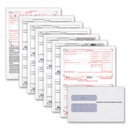 W-2 Tax Form/Envelope Kits, Six-Part Carbonless, 8.5 x 5.5, 2/Page, (24) W-2s and (1) W-3, 24/Sets1