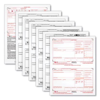 W-2 Tax Forms, Six-Part Carbonless, 5.5 x 8.5, 2/Page, (50) W-2s and (1) W-31