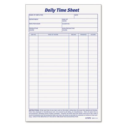 Daily Time and Job Sheets, 8.5 x 5.5, 1/Page, 200 Forms/Pad, 2 Pads/Pack1