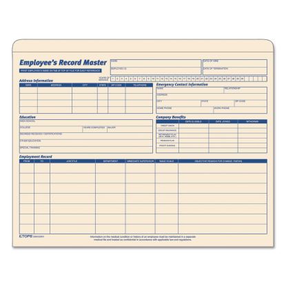 Employee Record Master File Jacket, Straight Tab, Letter Size, Manila, 20/Pack1