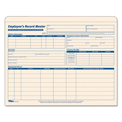 Employee Record Master File Jacket, Straight Tab, Letter Size, Manila, 15/Pack1