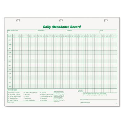 Daily Attendance Card, 8.5 x 11, 1/Page, 50 Forms1