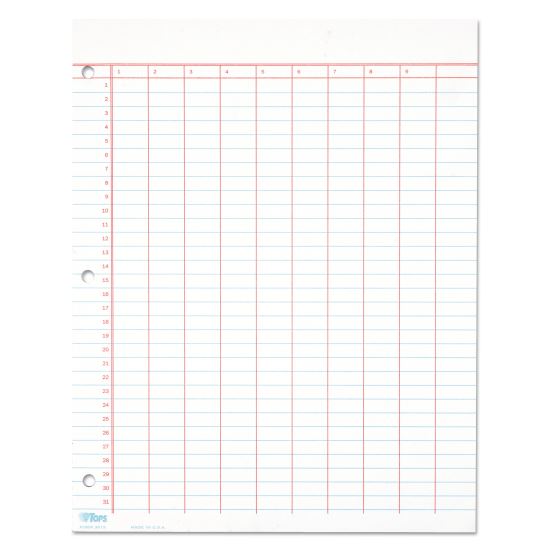 Data Pad with Numbered Column Headings, Data Chart Format, Wide/Legal Rule, 10 Columns, 50 White 8.5 x 11 Sheets1