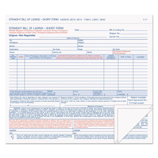 Hazardous Material Short Form, Three-Part Carbonless, 7 x 8.5, 1/Page, 50 Forms1