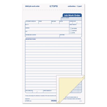 Snap-Off Job Work Order Form, Three-Part Carbonless, 5.66 x 8.63, 1/Page, 50 Forms1