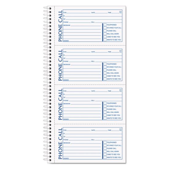 Spiralbound Message Book, Two-Part Carbonless, 2.75 x 5, 4/Page, 400 Forms1