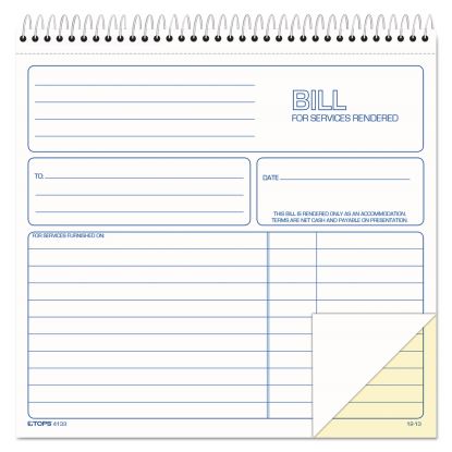Spiralbound Service Invoices, Two-Part Carbonless, 8.5 x 7.75, 1/Page, 50 Forms1