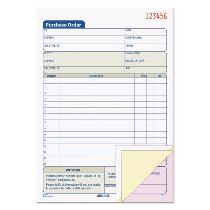 Purchase Order Book, Three-Part Carbonless, 5.56 x 8.44, 1/Page, 50 Forms1