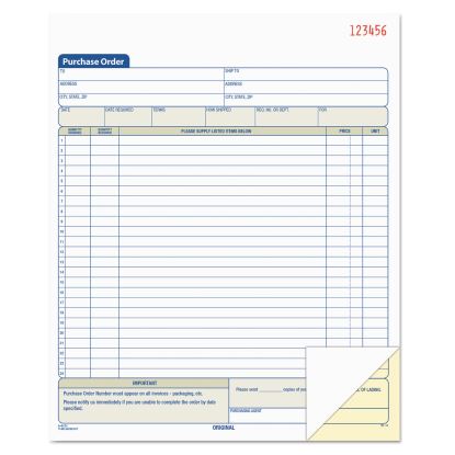 Purchase Order Book, Two-Part Carbonless,  8.38 x 10.19, 1/Page, 50 Forms1