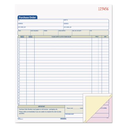 Purchase Order Book, Three-Part Carbonless, 8.38 x 10.19, 1/Page, 50 Forms1