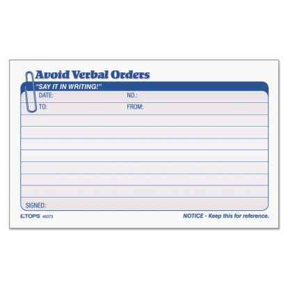 Avoid Verbal Orders Manifold Book, Two-Part Carbonless, 6.25 x 4.25, 1/Page, 50 Forms1