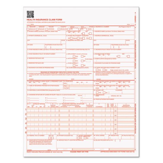 Centers for Medicare and Medicaid Services Claim Forms, CMS1500/HCFA1500, 8.5 x 11, 500 Forms/Pack1