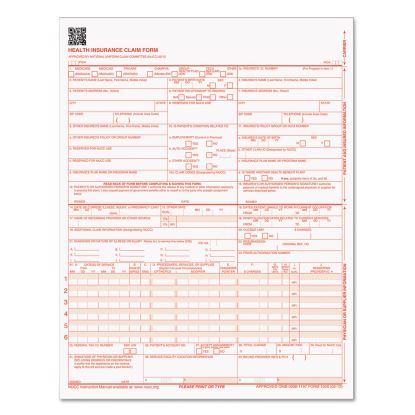 Centers for Medicare and Medicaid Services Claim Forms, CMS1500/HCFA1500, 8.5 x 11, 1/Page, 250 Forms/Pack1