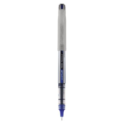 VISION Needle Roller Ball Pen, Stick, Fine 0.7 mm, Blue Ink, Silver Barrel, Dozen1