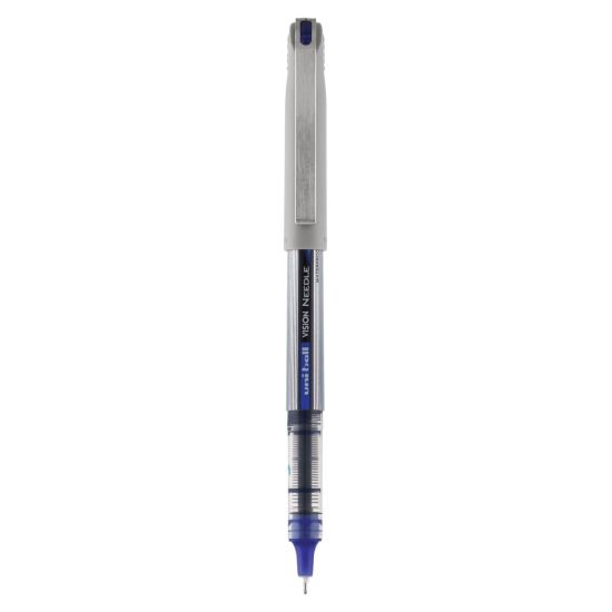 VISION Needle Roller Ball Pen, Stick, Fine 0.7 mm, Blue Ink, Silver Barrel, Dozen1