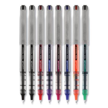 VISION Needle Roller Ball Pen, Stick, Fine 0.7 mm, Assorted Ink Colors, Silver Barrel, 8/Pack1