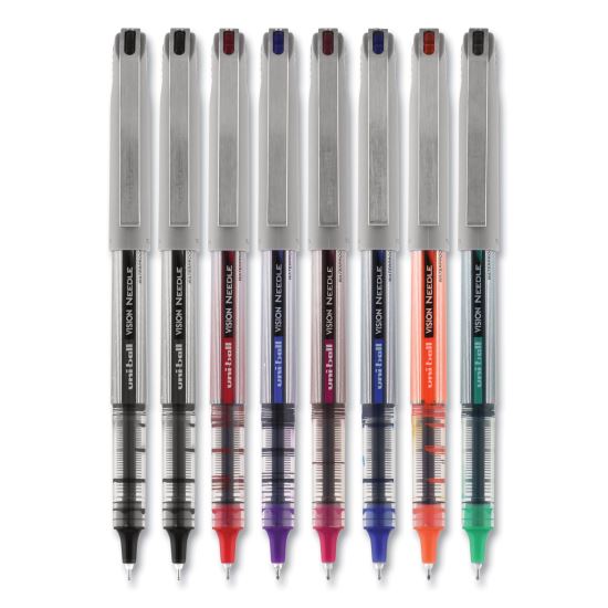 VISION Needle Roller Ball Pen, Stick, Fine 0.7 mm, Assorted Ink Colors, Silver Barrel, 8/Pack1