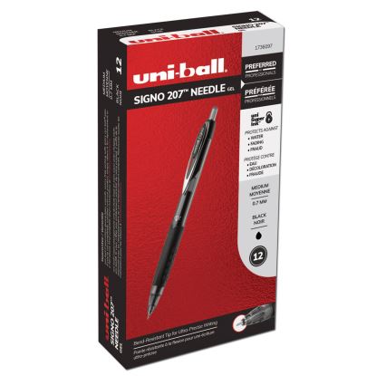 Signo 207 Needle Point Gel Pen, Retractable, Medium 0.7 mm, Black Ink, Black Barrel, Dozen1