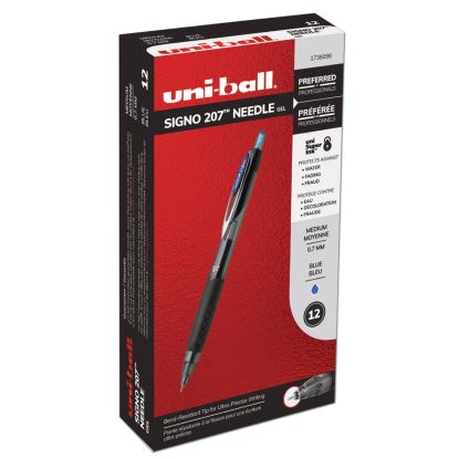 Signo 207 Needle Point Gel Pen, Retractable, Medium 0.7 mm, Blue Ink, Black Barrel, Dozen1