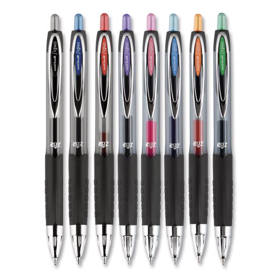 Signo 207 Gel Pen, Retractable, Medium 0.7 mm, Assorted Ink Colors, Black Barrel, 8/Pack1