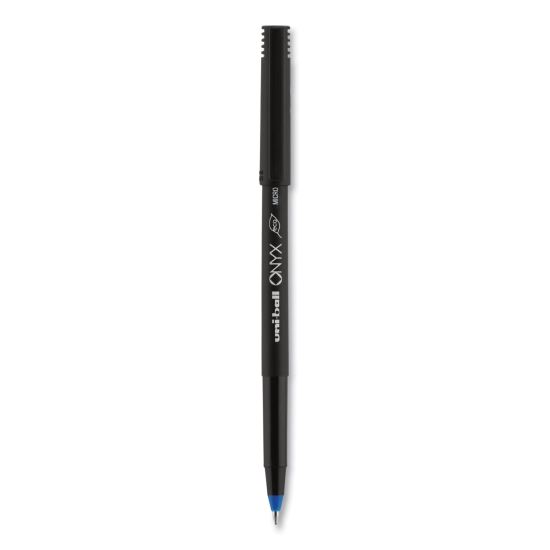 ONYX Roller Ball Pen, Stick, Micro 0.5 mm, Blue Ink, Black Matte Barrel, Dozen1