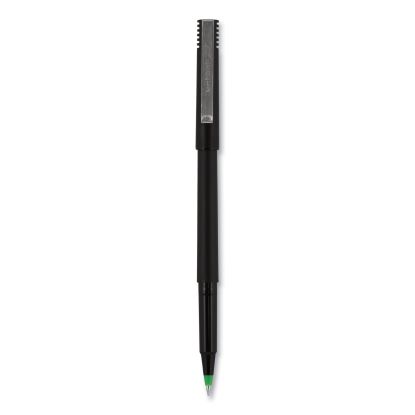 Roller Ball Pen, Stick, Fine 0.7 mm, Green Ink, Black Matte Barrel, Dozen1