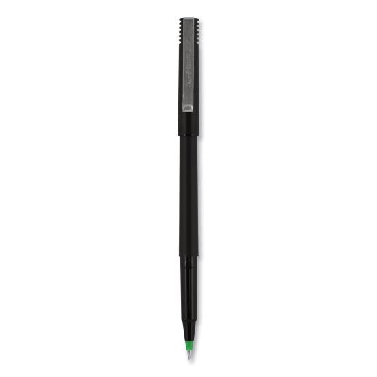 Roller Ball Pen, Stick, Fine 0.7 mm, Green Ink, Black Matte Barrel, Dozen1