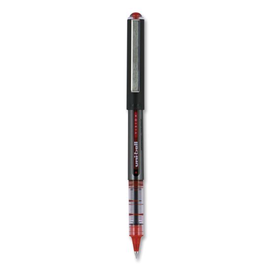 VISION Roller Ball Pen, Stick, Micro 0.5 mm, Red Ink, Gray/Red Barrel, Dozen1