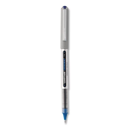 VISION Roller Ball Pen, Stick, Fine 0.7 mm, Blue Ink, Blue/Gray Barrel, Dozen1