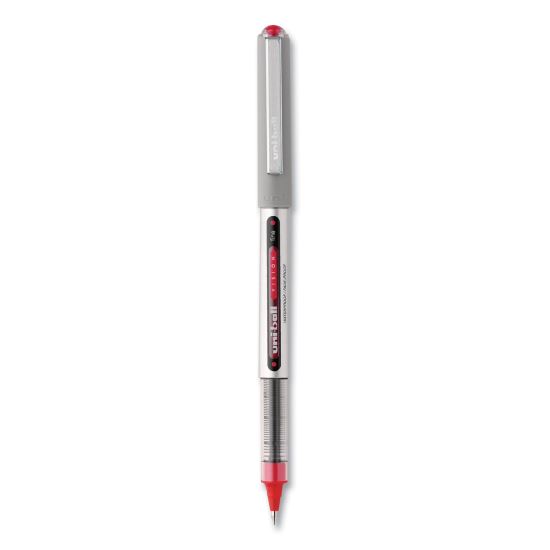 VISION Roller Ball Pen, Stick, Fine 0.7 mm, Red Ink, Gray/Red Barrel, Dozen1