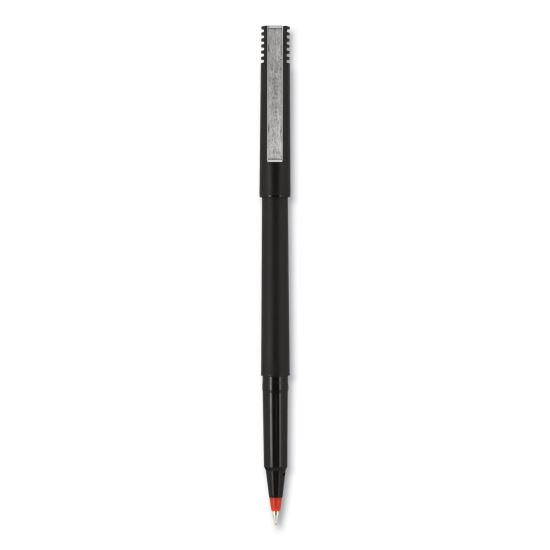 Roller Ball Pen, Stick, Micro 0.5 mm, Red Ink, Black Matte Barrel, Dozen1