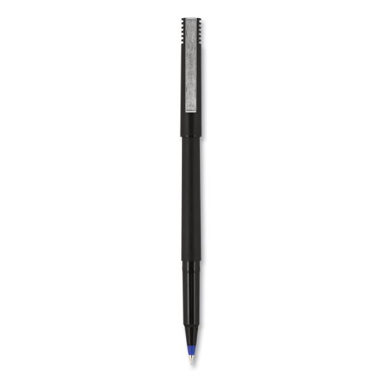 Roller Ball Pen, Stick, Micro 0.5 mm, Blue Ink, Black Matte Barrel, Dozen1