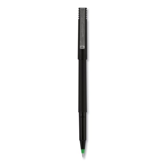 Roller Ball Pen, Stick, Micro 0.5 mm, Green Ink, Black Matte Barrel, Dozen1