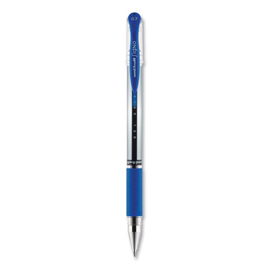 Signo GRIP Gel Pen, Stick, Medium 0.7 mm, Blue Ink, Silver/Blue Barrel, Dozen1