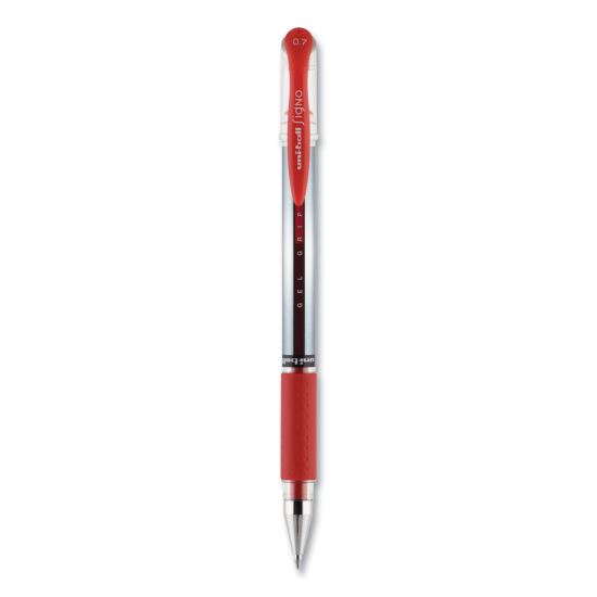 Signo GRIP Gel Pen, Stick, Medium 0.7 mm, Red Ink, Silver/Red Barrel, Dozen1