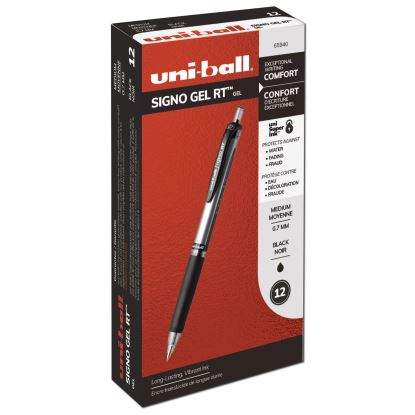Signo Gel Pen, Retractable, Medium 0.7 mm, Black Ink, Black/Metallic Accents Barrel, Dozen1