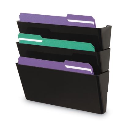 Wall File Pockets, 3 Sections, Letter Size,13" x 4.13" x 14.5", Black, 3/Pack1