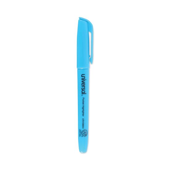 Pocket Highlighters, Fluorescent Blue Ink, Chisel Tip, Blue Barrel, Dozen1