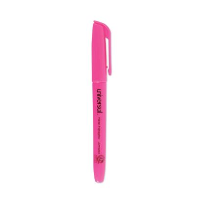 Pocket Highlighters, Fluorescent Pink Ink, Chisel Tip, Pink Barrel, Dozen1