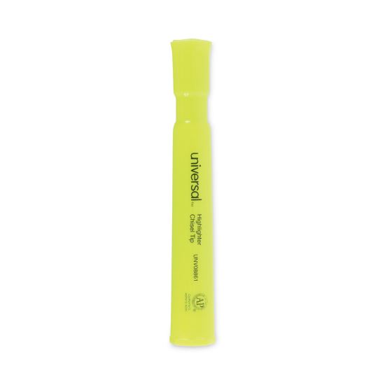 Desk Highlighters, Fluorescent Yellow Ink, Chisel Tip, Yellow Barrel, Dozen1