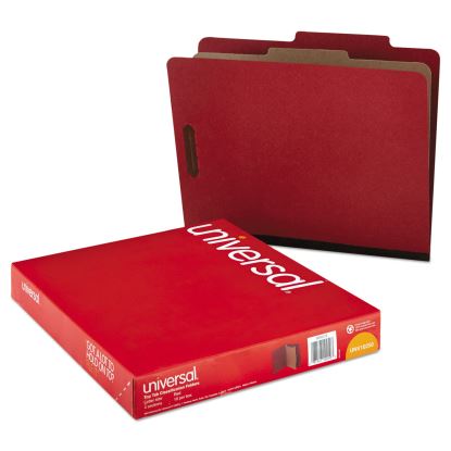 Four-Section Pressboard Classification Folders, 1 Divider, Letter Size, Red, 10/Box1