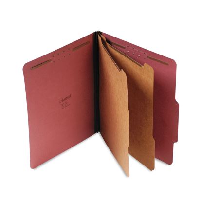 Six--Section Pressboard Classification Folders, 2 Dividers, Letter Size, Red, 10/Box1
