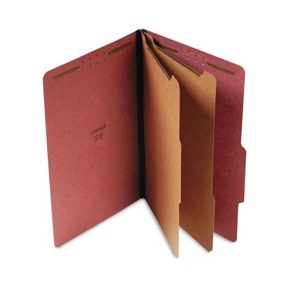 Six--Section Pressboard Classification Folders, 2 Dividers, Legal Size, Red, 10/Box1
