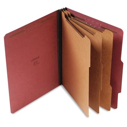 Eight-Section Pressboard Classification Folders, 3 Dividers, Letter Size, Red, 10/Box1
