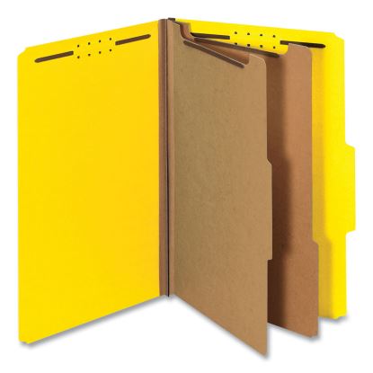 Bright Colored Pressboard Classification Folders, 2 Dividers, Legal Size, Yellow, 10/Box1