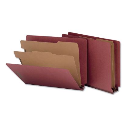 Red Pressboard End Tab Classification Folders, 2 Dividers, Letter Size, Red, 10/Box1