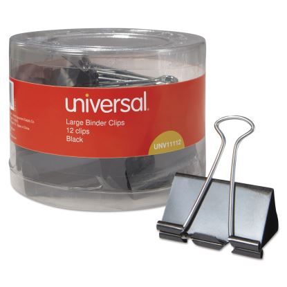 Binder Clips with Storage Tub, Large, Black/Silver, 12/Pack1