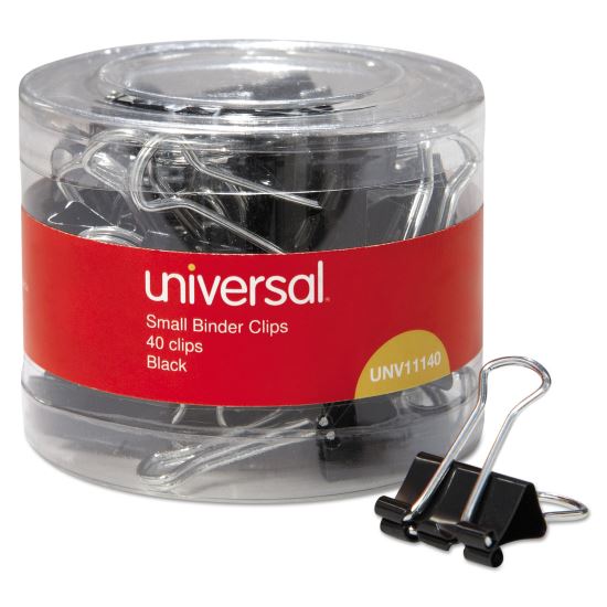 Binder Clips in Dispenser Tub, Small, Black/Silver, 40/Pack1